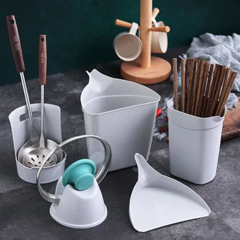 

5Pcs/Set Kitchen Tableware Storage Box Cutting Board Rest Spoon Chopsticks Rack Pot Pan Lid Stand Cooking Utensil Organization