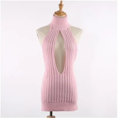 

Backless Sexy Sweater Women's Virgin Killer Open Back UAL Sleeveless Lace-up Exposed Shoulder Sexy Passion Thin Sweater Women's