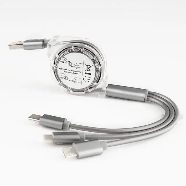 3 в 1 Выдвижной mi cro USB зарядный кабель мульти зарядный кабель USB C type-c универсальный кабель Шнур для Xiaomi mi 9 8 samsung кабель - Цвет: Серебристый