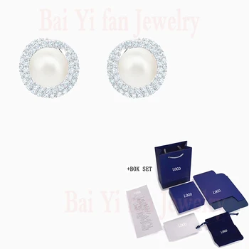 

Fashion Jewelry SWA New ORIGINALLY Pierced Earrings Charming Line Pattern Crystal Pearl Female Wild Jewelry Romantic Gift