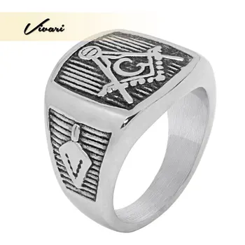 

Vivari Men's Stainless Steel Heavy Ring with Free Masonic Men Logo on Top and Both Sides Fashion Jewelry