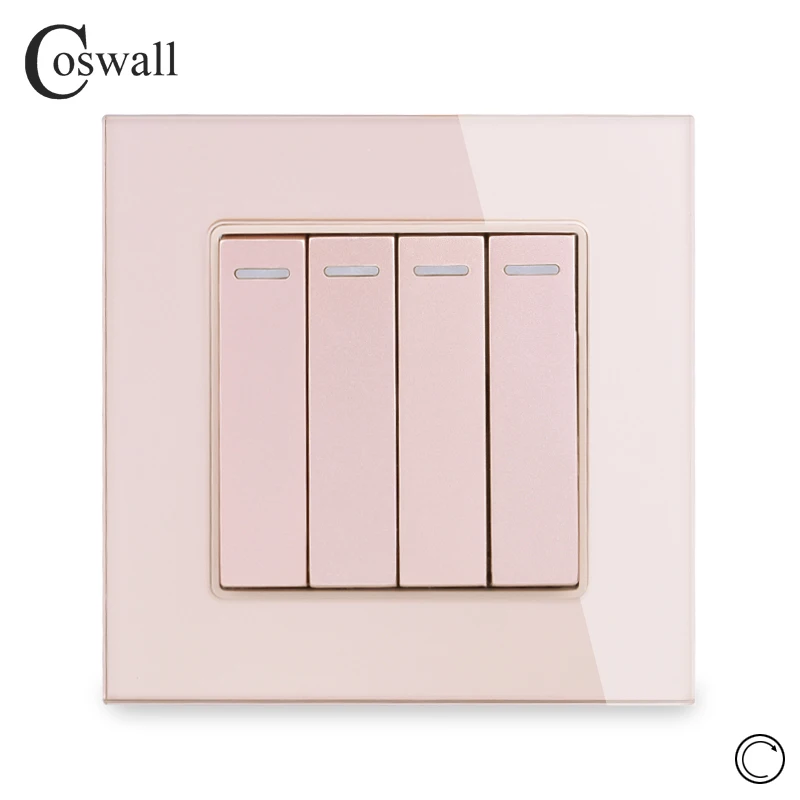 Gold Coswall кристаллическая стеклянная панель 4 комплекта 1 способ сброса импульсный переключатель мгновенный контактный переключатель кнопочный настенный светильник 16А - Цвет: Gold