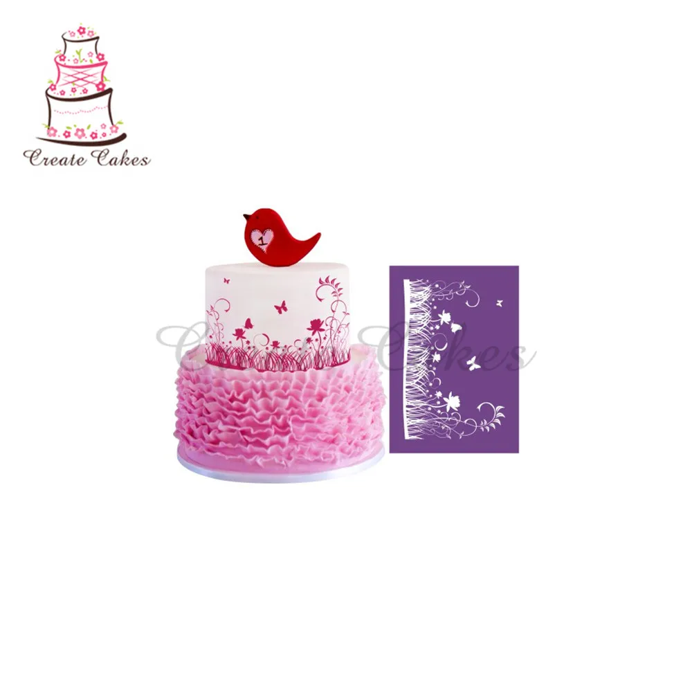 

Butterflies Flying and Grass Stencil for Cake Design Fondant New Design Cake Mesh Stencil Lace Mold Fabric Stencils Decorating