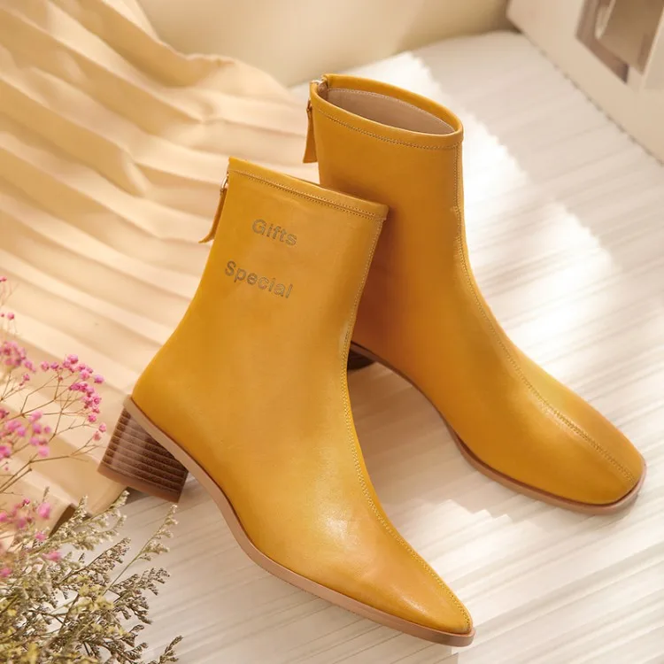 MLJUESE/ г.; женские ботильоны из овечьей кожи; зимние короткие плюшевые ботинки на молнии с круглым носком; желтые женские ботинки на высоком каблуке; праздничное платье