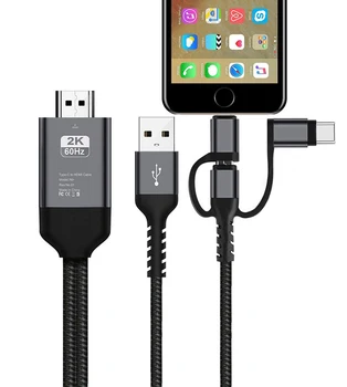 

3 in 1 Micro USB Type C To HDMI Adapter Cable for IPhone X 6 7 8 IPad Samsung S8 S9 IOS Android Phone To TV HDTV