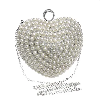 

Exquisite Peach Heart-shaped Evening Bag Luxury Banquet Evening Dress Bag Pearl Clutch Bag a5792