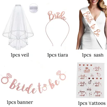 

5pcs Decoration Wedding Accessories Tiara Exquisite Fashion Banner Single Party Mesh Sash Tattoos Bridal Veil Set