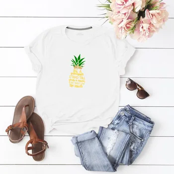 

NOISYDESIGNS Pineapple Printing Short Sleeve T Shirts Women Female Summer T-shirts 5 colors Harajuku Tops 4XL Tees ropa mujer