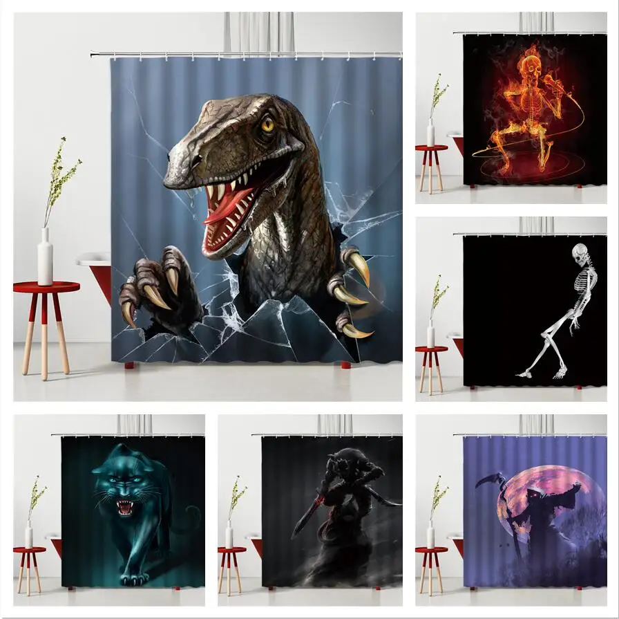 

Skull Shower Curtain Hook Skeleton Horror Tyrannosaurus Evil Dragon Death Castle Waterproof Environmental Protection