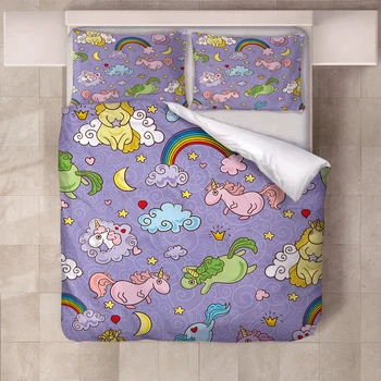

Kawaii Unicorn Rainbow Printed Bedding Twin Full Queen California King Single Double Size Duvet Cover Set for Kids