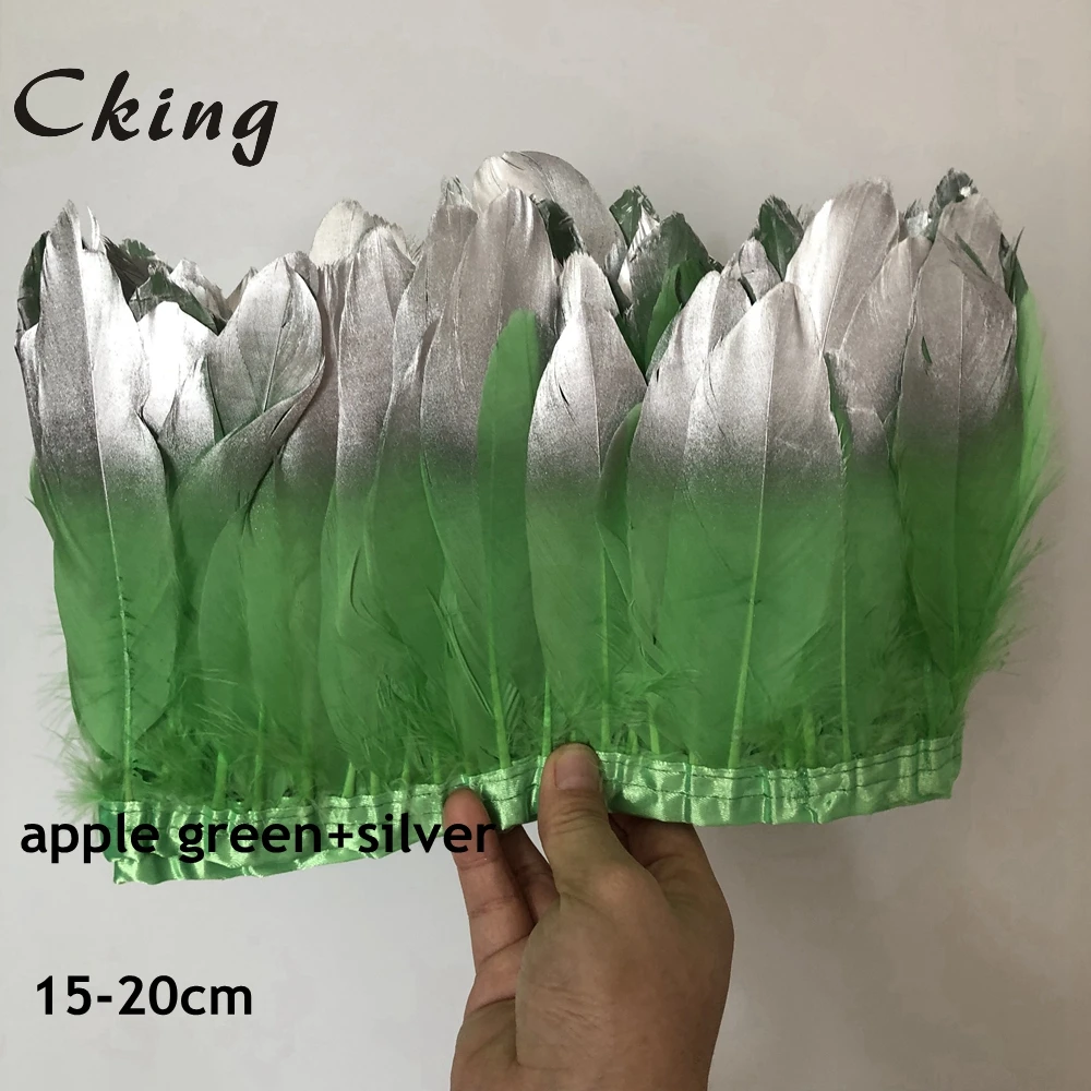 apple green Cking 10 ярдов/лот серебряная краска украшение из гусиных перьев бахрома 15-20 см 6-8 дюймов diy натуральные гусиные утки перо Кружева для карнавала деко - Цвет: apple green