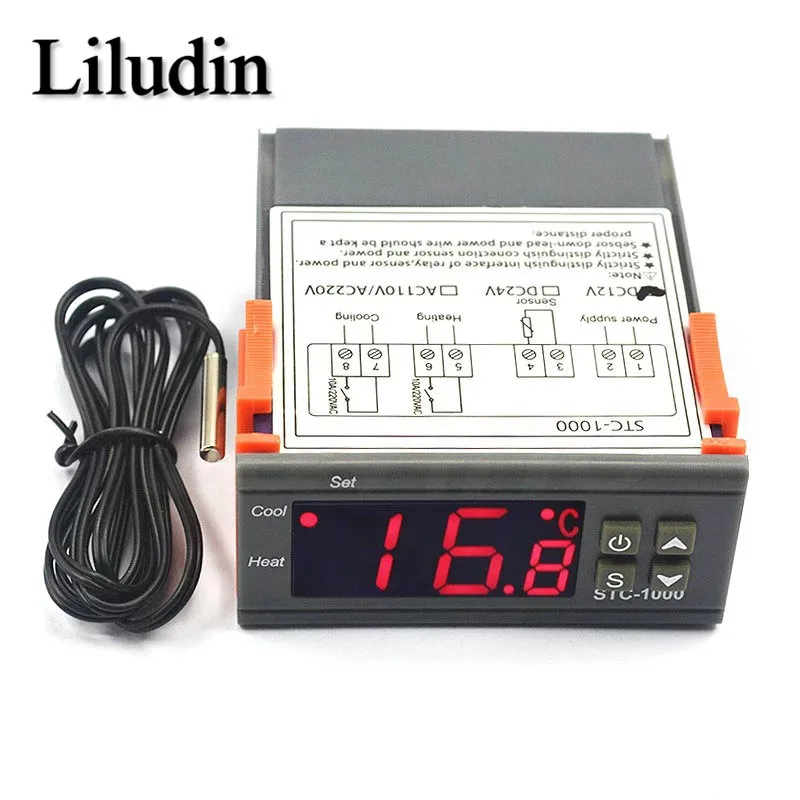 디지털 온도 컨트롤러 온도 조절기, 릴레이 LED 인큐베이터, 10A 가열 냉각 STC-1000 센서, 12V, 24V, 220V