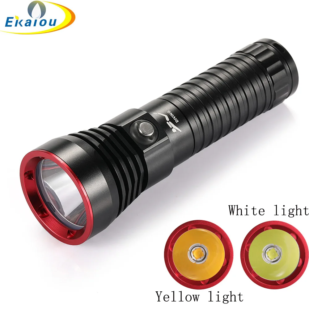 

new XHP70.2 LED White/Yellow light Professional Diving Flashlight Waterproof 26650 Tactics Torch Underwater 100M Catch fish lamp
