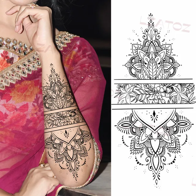 Geometric Henna Temporary Tattoos For Women Adult Wings Peony Pendant  Realistic Fake Tattoo Custom Armband Sexy Washable Tatoos|Hình xăm tạm  thời| - AliExpress