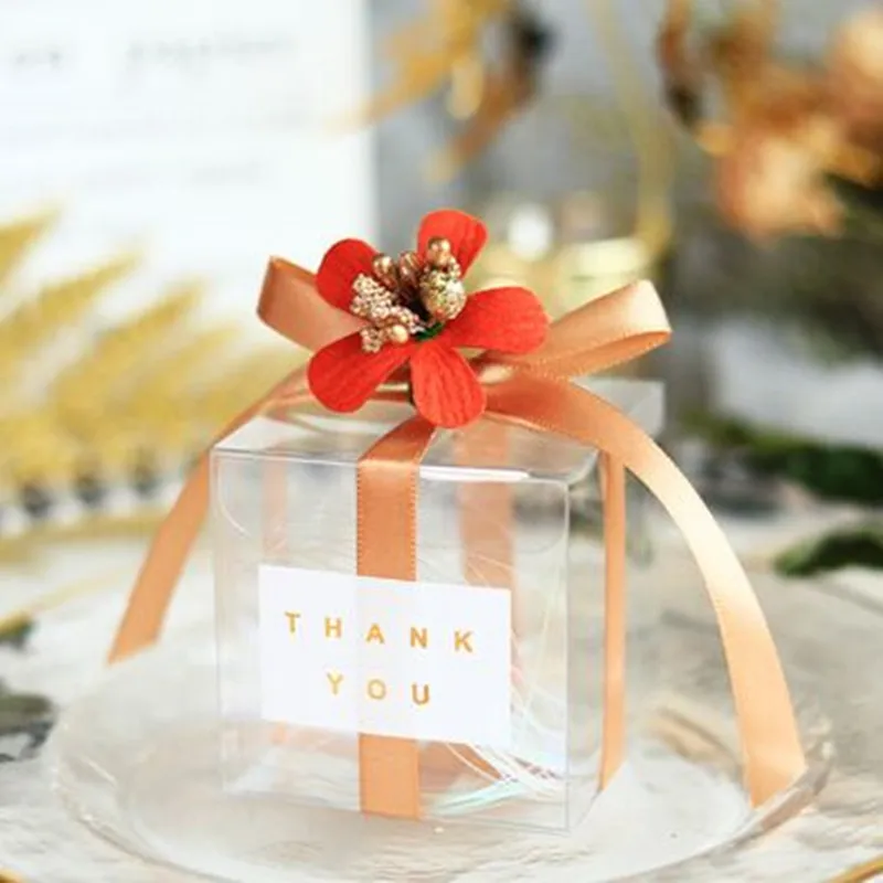 DIY 6x6x6cm 10pcs flower five colors all stars wedding transparent box candy box creative hand-made packaging European candy box