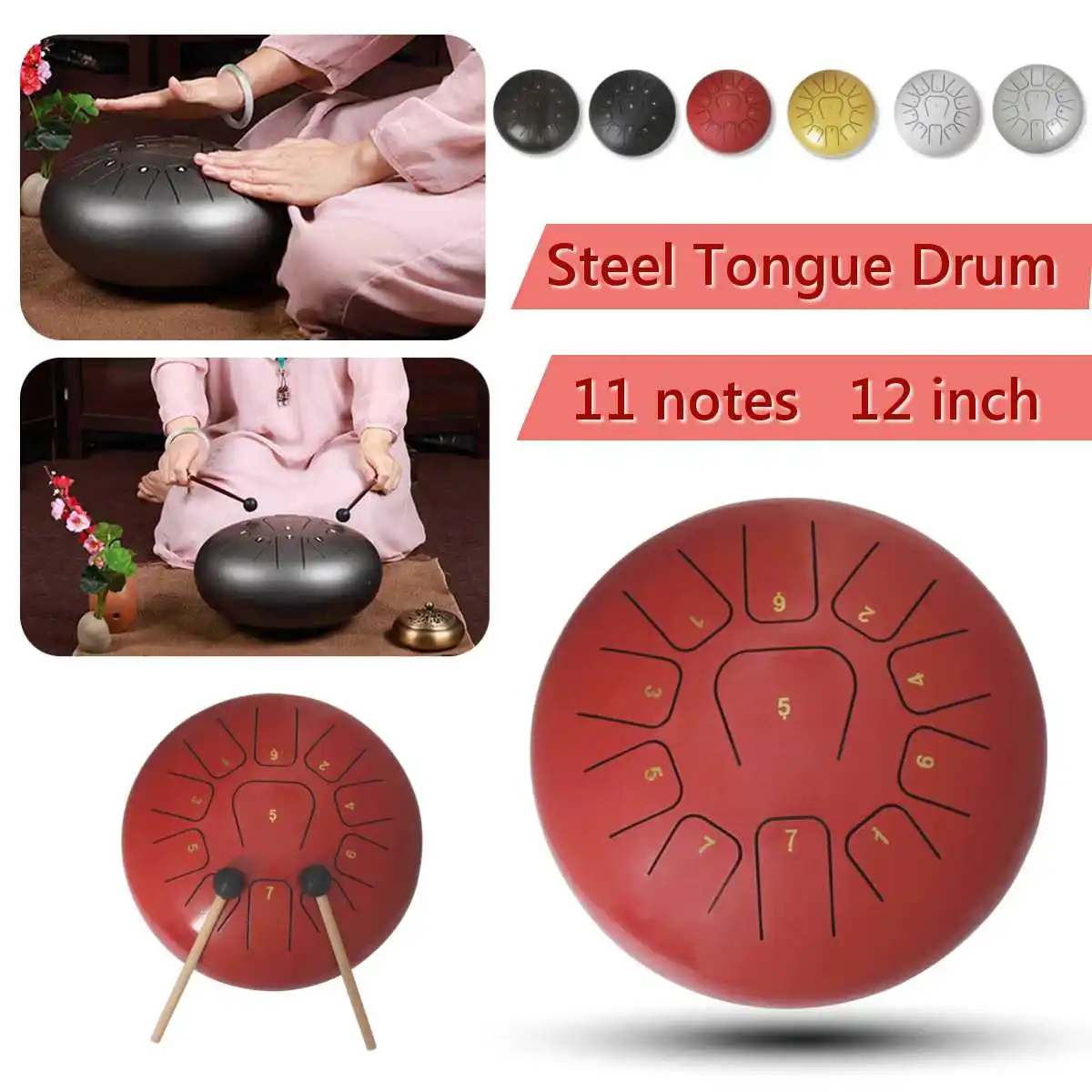 

12'' Large Steel Tongue Drum 11 Notes Handpan Drum Tankdrum Instrument With Storage Bag Kids Adult Percussion Instruments