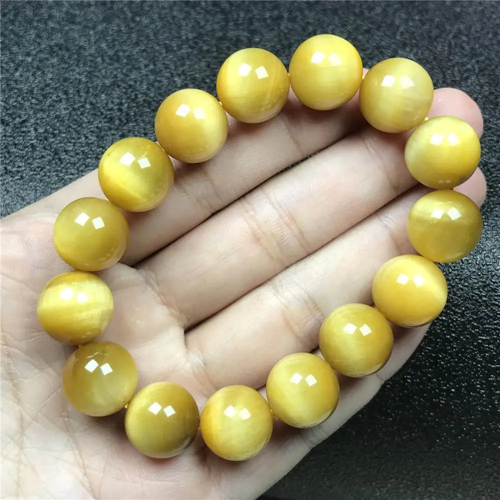 

Top 14mm Natural Gold Tiger's Eye Bracelet For Women Men Anniversary Gift Stretch Round Beads Gemstone Bracelet Jewelry AAAAA
