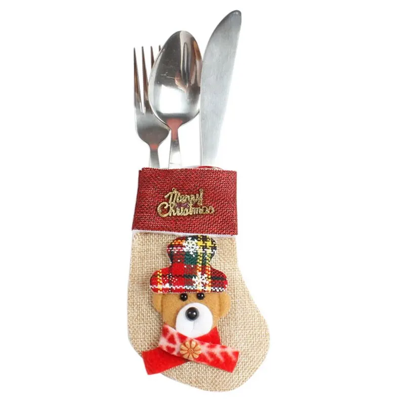 Рождественские карманные вилка, нож, столовые приборы держатель сумка Санта шляпа олень Xtmas новогодние вечерние украшения стола
