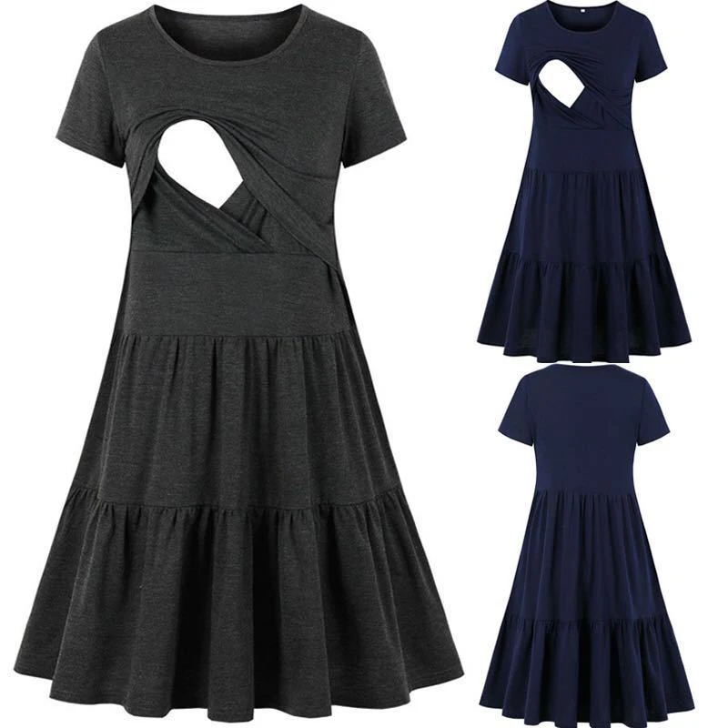 2021 New Women's Pregnancy Sleeveless Nursing Pleat Dress Maternity Dress Breastfeeding Clothes Knee Length Pregnancy Dresses 1