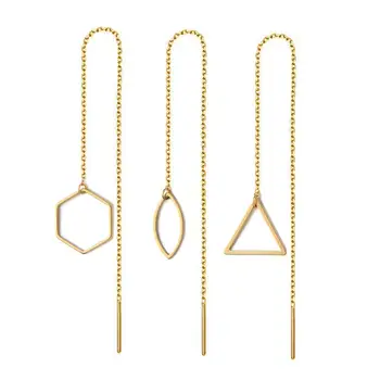 

Stainless Steel Hollow Out Geometric Triangle Tassel Drop Earring for Women Girls Long Chain Threader Earrings Jewelry Gifts