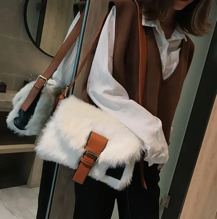 Winter Fashion New Sweet Girl Square bag High quality Soft Plush Women's Designer Handbag Casual Shoulder Messenger bag