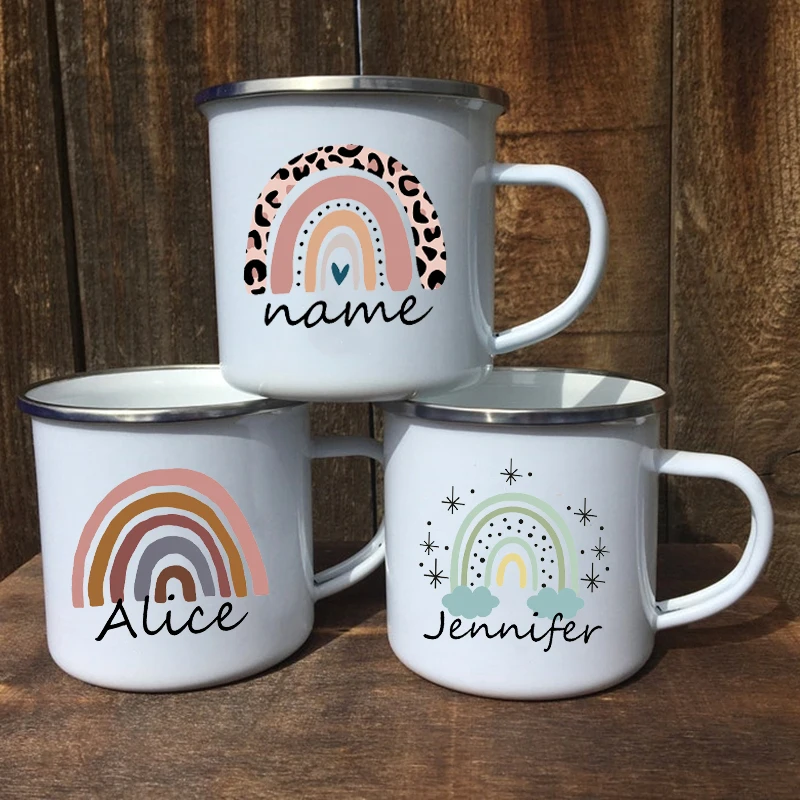 Rainbow Enamel Mugs Creative Personalized Mug for Kids Drink Coffee Water Juice Milk Cups Handle Drinkware Birthday Gift Her | Дом и сад