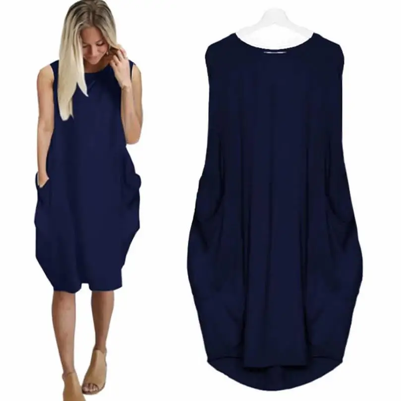 

African Woman Sleeveless Dress Solid Color Dress Pocket Loose Sleeveless Dress Clothing Maxi Women Vestidos Mujer De Festa