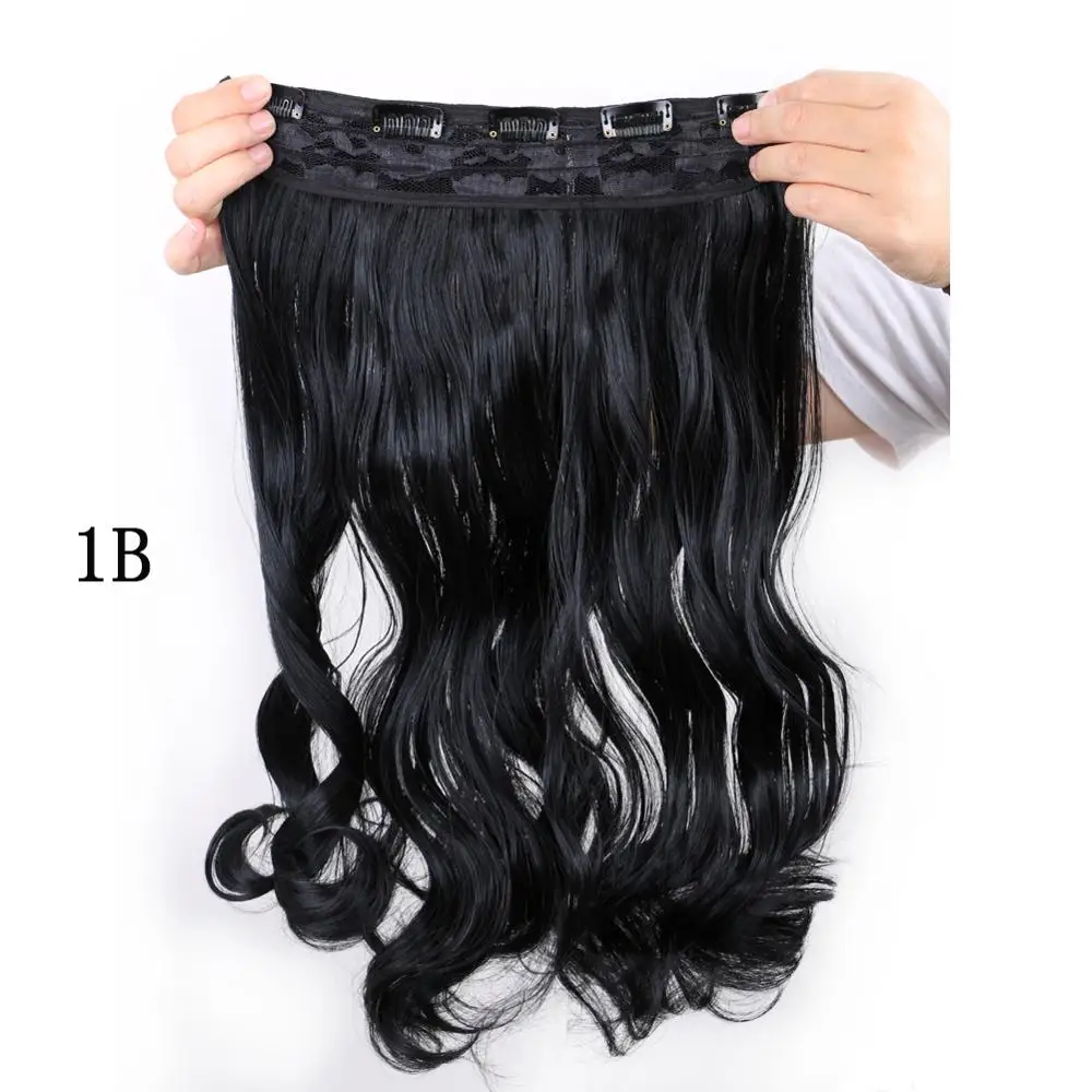 Yunnong, 18 Дюймов, 5 клипов, синтетические волосы для наращивания, волнистые, Омбре, цвет, высокая температура, волокно, черный, для женщин - Цвет: 1B
