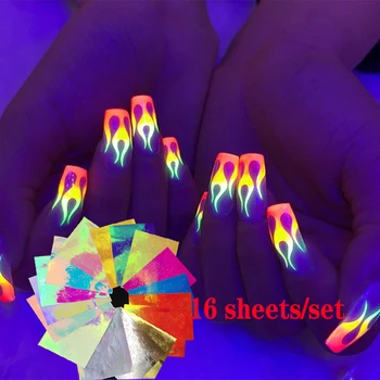 

16sheets/set 3D nail art decorations nail art holographic laser butterfly flame sticker nail glitter sequin peeling technique