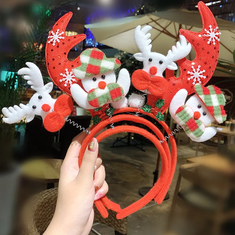Santa Antler Elf Headband Hair Hoop Headpiece Plush Toy for Christmas Costume Party Easter Party 