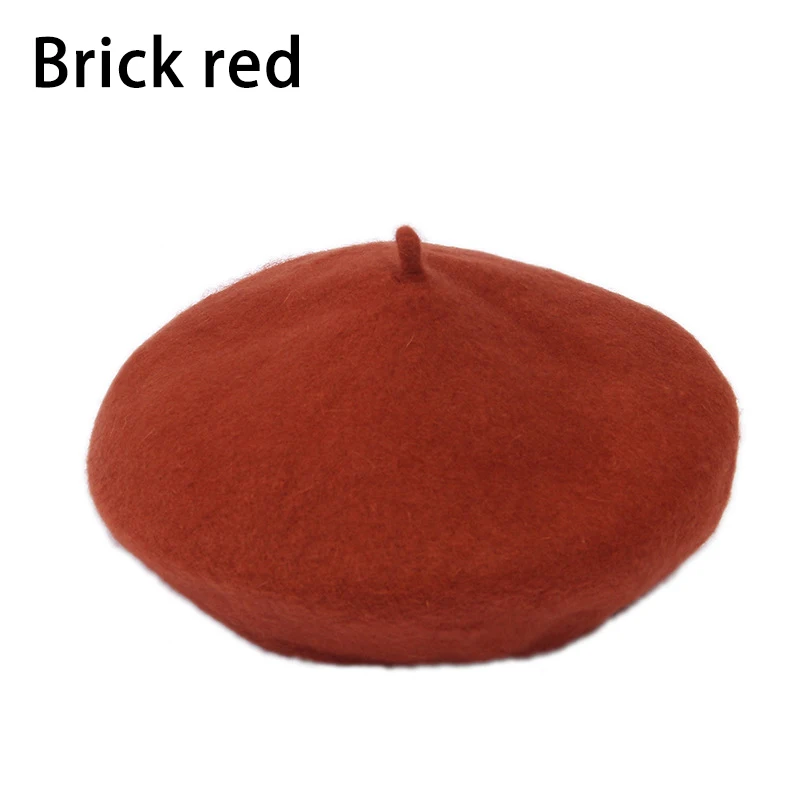 Brick Red Зимняя шерстяная теплая шапка, французский стильный берет, женская шапка, винтажная женская шапка для художника, шляпы для прогулок, Женская однотонная шапка, шапка бини, шапка для девочки, розовая - Цвет: Brick Red