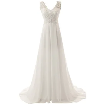

HT70311 Sexy V Neck Chiffon Beach Wedding Dresses Sleeveless Appliqued Bride Dress Vestido De Noiva Boho 2020