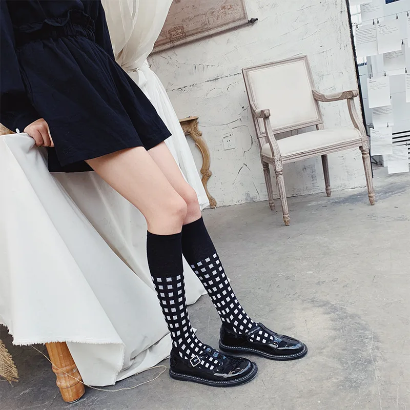 Fall And Winter Checks And Knee Socks Children Leg Socks Fashionable Personality Cotton Woman Socks Classic Lattice Ladies