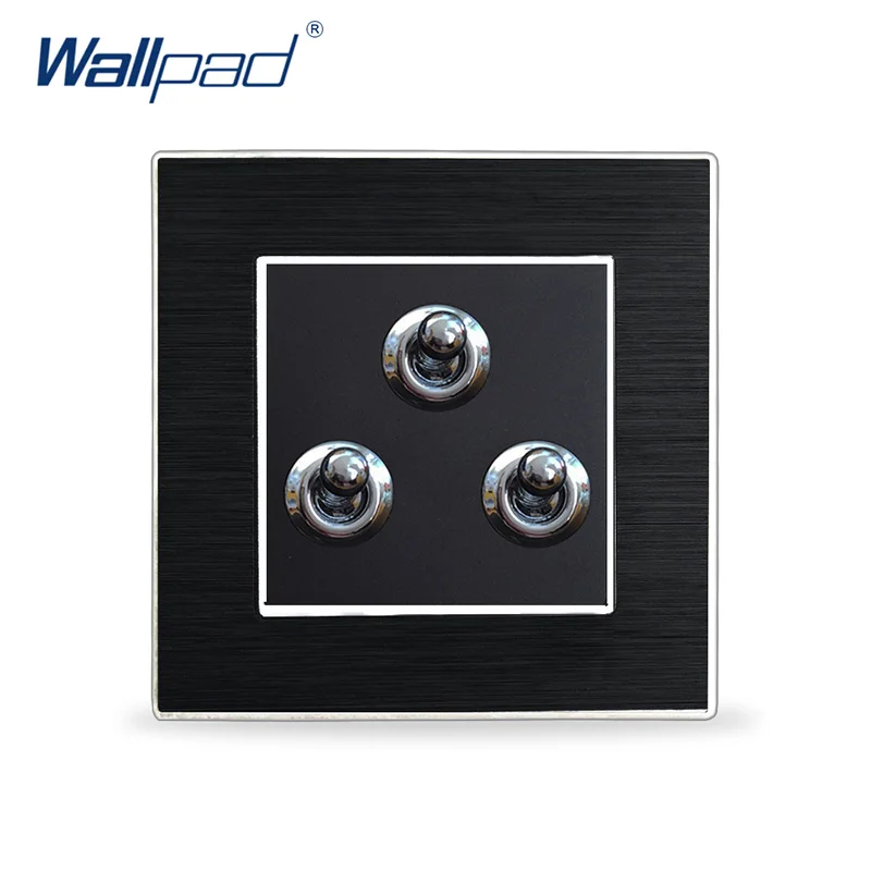 3 банды 2 способа переключателя Wallpad роскошный настенный выключатель света гладкая металлическая панель прерыватель - Цвет: Black