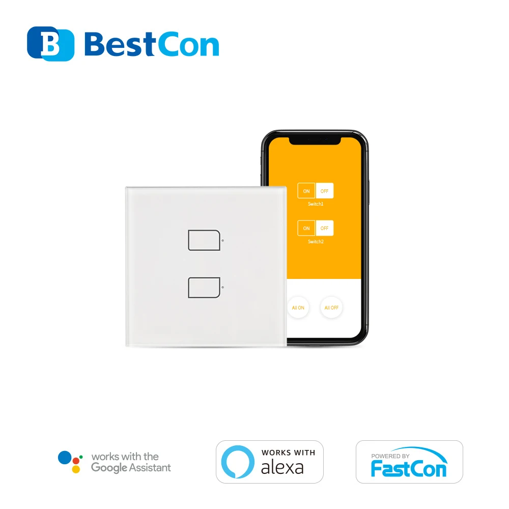 

BroadLink BestCon TC2S-2gang EU Version Touch Panel Smart Wall Light Switch Single Live works with Alexa and Google Assistant