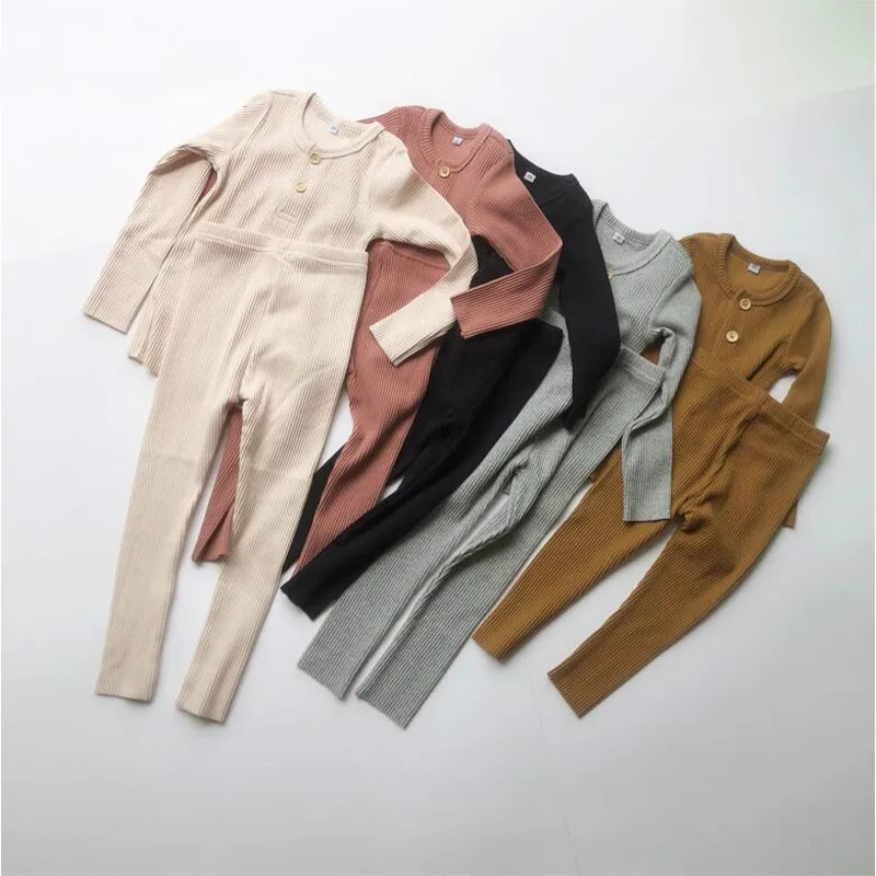 

Baby Girl Ribbed Fitted Pajamas Children Pajamas Suit Boys Kid's Clothes Sets Autumn Winter Toddler Set Soft Comfortable 2pcs