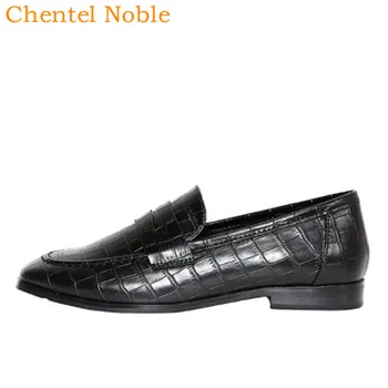 

New Wild Shoes Women Retro Crocodile Pattern Fashion Flat Loafers Shoes Slip-On Leather Female Black Color Shoes 35-40 Size