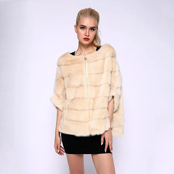 Beige JEPLUDA Лидер Продаж Шуба Натуральный Мех Норка Настоящая Высокое Качество Шуба Норковая Нежный Самка Удобный Одеваться Молния Плащ Шуба из Натурального Меха Норка Куртка Жнская Зимняя Свободный Стиль Зимняя Куртка - Цвет: Beige