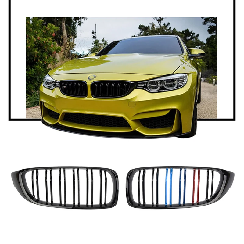 

2Pcs Front Kidney Sport Grille Racing Grill Double Slat For BMW F32 F33 F36 F82 420i 428i 435i M4 2013-2018 Gloss Black M Color