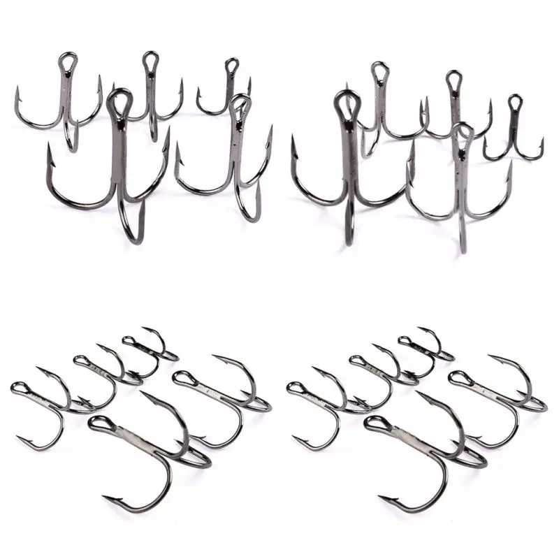 50pcs 2/4/6/8/10# Fishing Hook High Carbon Steel Treble Hook Fishing Tackle Round Bent Treble Saltwater Bass