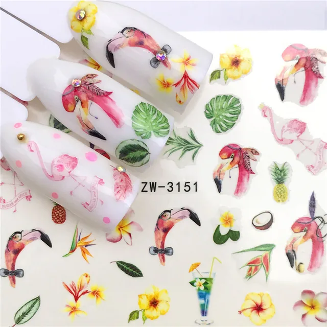 Nails Stickers Maple Leaf Seahorse Nail Sticker Pattern Transfer Nails Series Watermark Nail Decals Flowers Butterflies Color YZW-3151