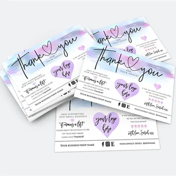 

Personalize PASTEL Thank You For Your Order Insert Card, Pink Blue Business Name Cards,Custom Text Social Media Card