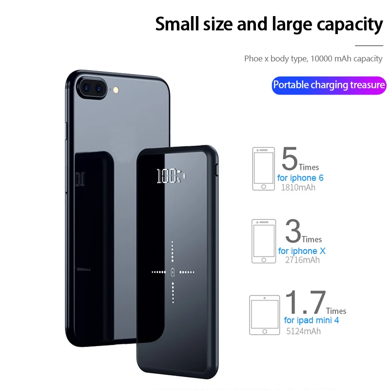 10000 мАч банк питания для iPhone Xiaomi ультра тонкий беспроводной зарядное устройство Внешний аккумулятор с двумя usb-портами порты внешний аккумулятор зарядное устройство power bank