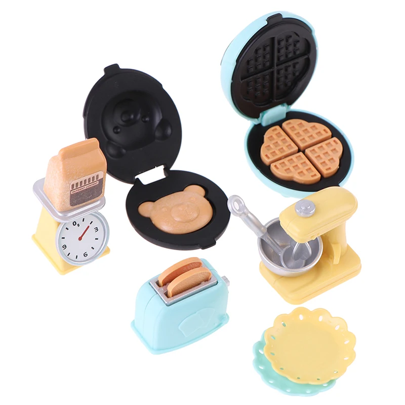 1/12 Dollhouse Miniature DIY Kitchen Set Bread Machine Blender Electronic Scales Model Furniture Kitchen Accessories Kids Toys