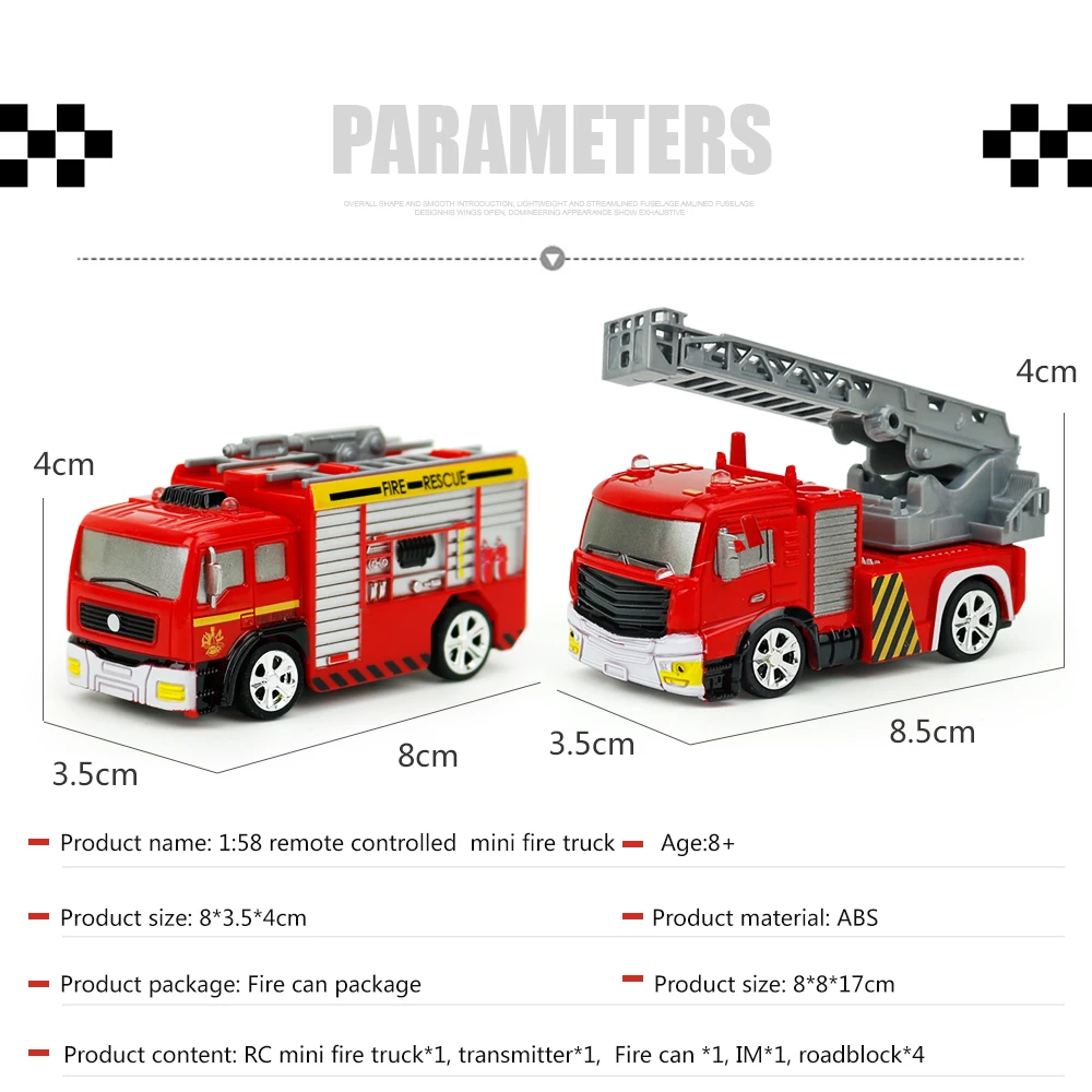 1:58 мини-пульт дистанционного управления пожарный двигатель Кокс Может пожарный модель радиоуправляемого грузовика с фонариком Развивающие игрушки для детей мальчиков Игрушки
