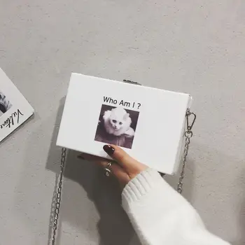 

Fashion Lovely Kitten Pattern Box Bag Women PU Leather Shoulder Bag Girls Small Clutch Bag Ladies Chain Messenger Crossbody Bags