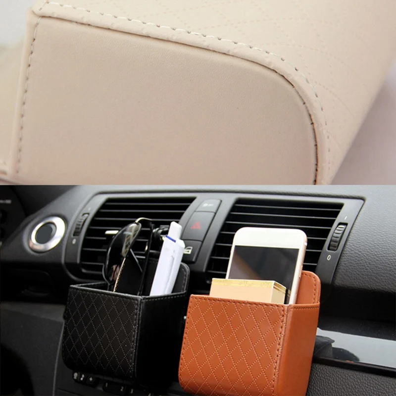 

Auto Vent Outlet Trash Box PU Leather Car Mobile Phone Holder Storage Bag Organizer Automobile Hanging Box Car Styling 3 Colors