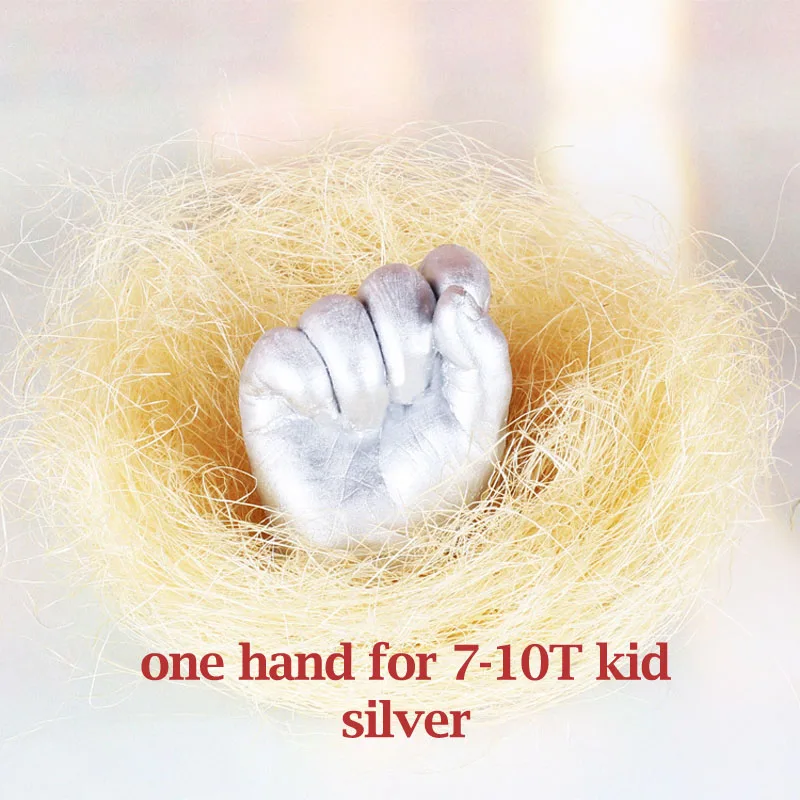7-10T kid hand-silve Oklady 3D Ручная форма для печати ног для детского порошка штукатурка литья комплект отпечаток руки подарок на память детский памятник для роста - Цвет: 7-10T kid hand-silve
