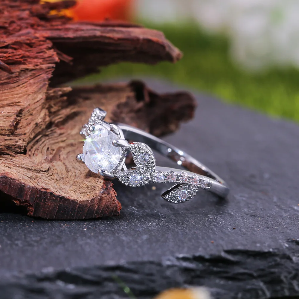 1.1ct принцесса срезанный кубический циркониевый солитер обручальное кольцо Серебряный филигранный лист хвостовик подарок для женщин