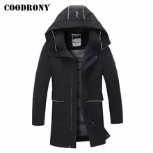 Бренд COODRONY, пуховик на утином пуху, мужская мода, повседневное длинное пальто с капюшоном, Мужская одежда,, зимние толстые теплые куртки с большими карманами, 98029